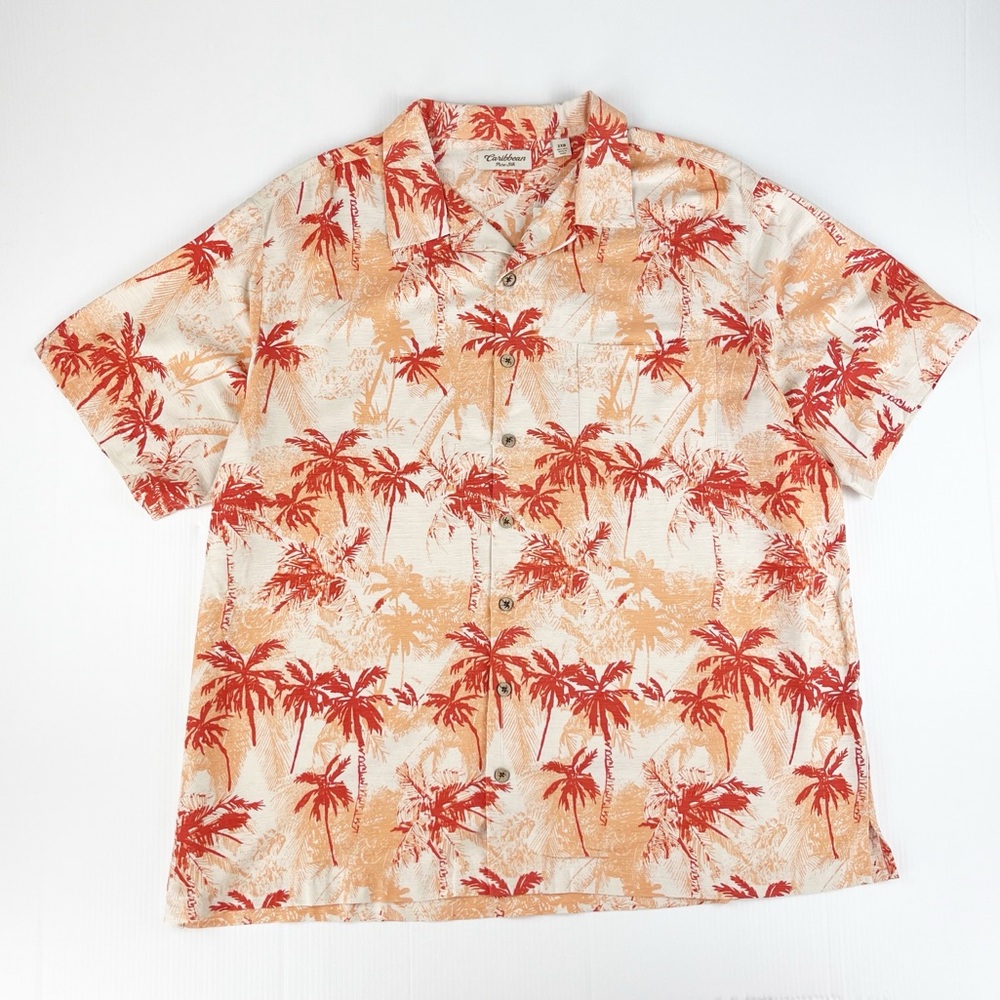 Caribbean Pure Silk Luau Part Cruise Button Down Hawaiian Tropical Shirt Top